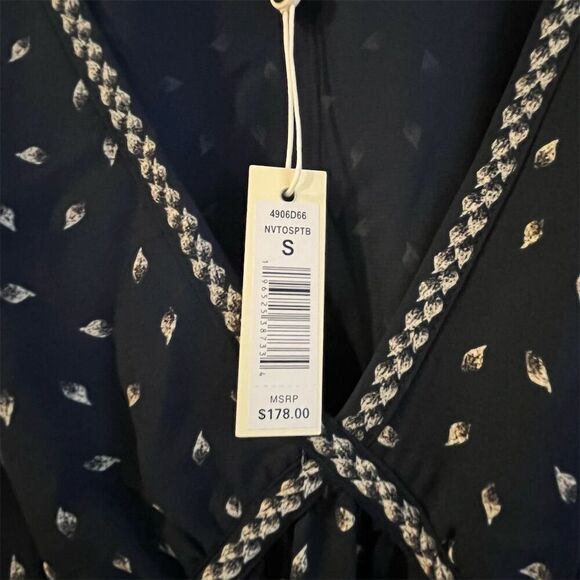 Max Studio Women's Midi Dress S Blue White Pattern V-Neck Long Sleeve - Picture 3 of 10